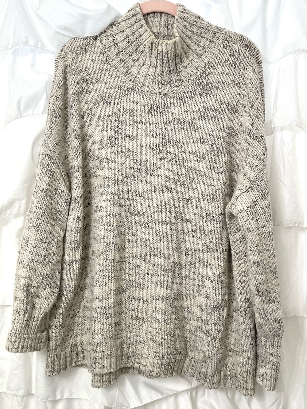 J. Jill Marled Cream and Gray Turtleneck Sweater